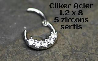 clicker 1.2 x 8 acier - 5 zircons sertis