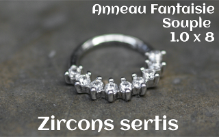 Anneau souple fantaisie 1.0 x 8 mm - zircons sertis