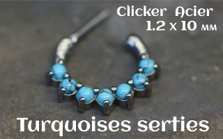 Clicker acier 1.2 x 10 - turquoises serties