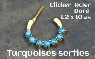 Clicker acier doré 1.2 x 10 - turquoises serties