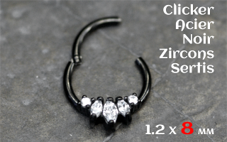 Clicker acier noir 1.2 x 8 zircons sertis