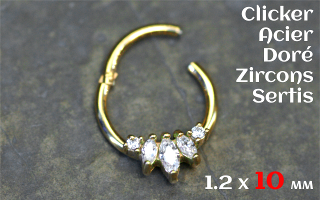 Clicker acier doré 1.2 x 10 zircons sertis