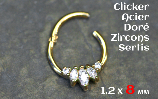 Clicker acier doré 1.2 x 8 zircons sertis