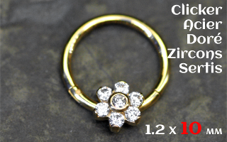 Clicker acier Doré 1.2 x 10 - zircons sertis