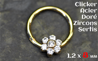 Clicker acier Doré 1.2 x 8 - zircons sertis