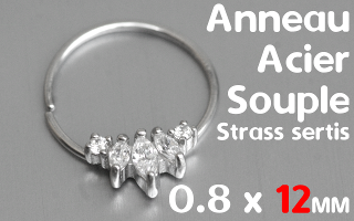 Anneau souple Acier 0.8 x 12 mm strass sertis