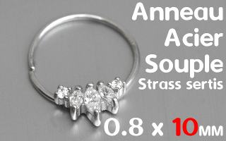 Anneau souple Acier 0.8 x 10 mm strass sertis