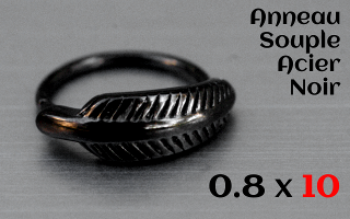 Anneau Acier Noir souple 0.8 x 10 - plume