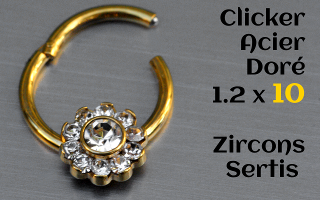 clicker acier Doré 1.2 x 10 - zircons sertis
