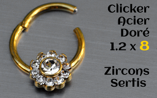 clicker acier Doré 1.2 x 8 - zircons sertis