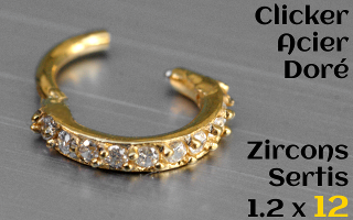 Clicker acier Doré 1.2 x 12 - zircons sertis
