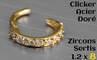 Clicker acier Doré 1.2 x 8 - zircons sertis